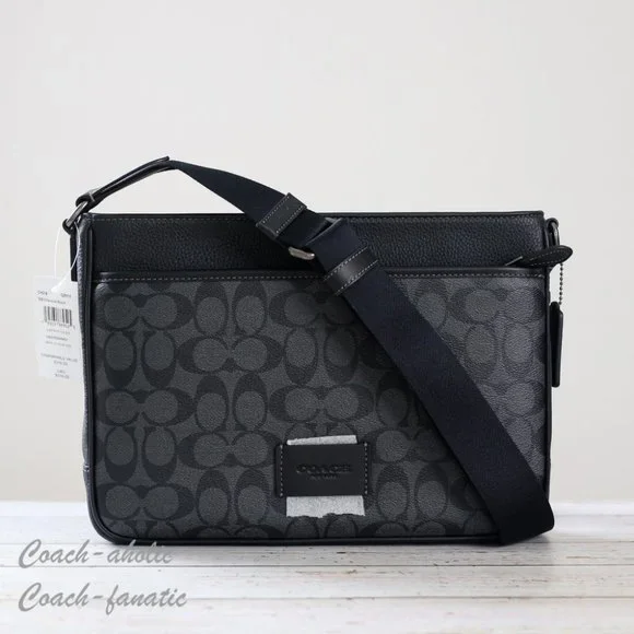 NWT Coach CH078 District Crossbody Signature Canvas & Leather Charcoal/Black - Picture 1 of 12